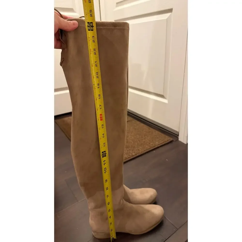 Chinese Laundry King Tan Taupe Suede Over The Knee OTK Tie Top Boots 6.5 NWOB